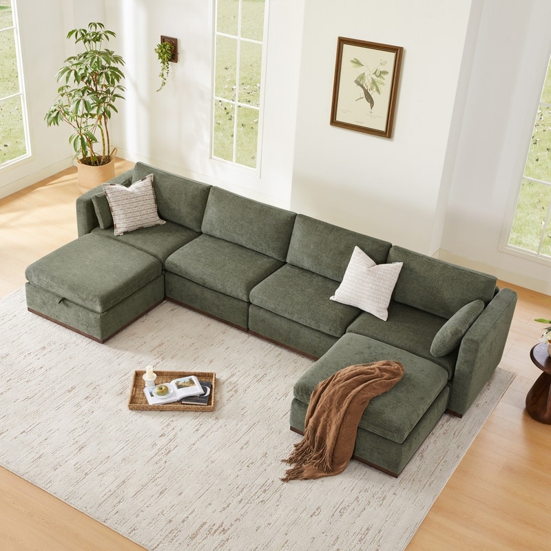 Spruce & Spring Donna Oversized Modular Sectional Fabric Sofa with Upgraded Wood Base