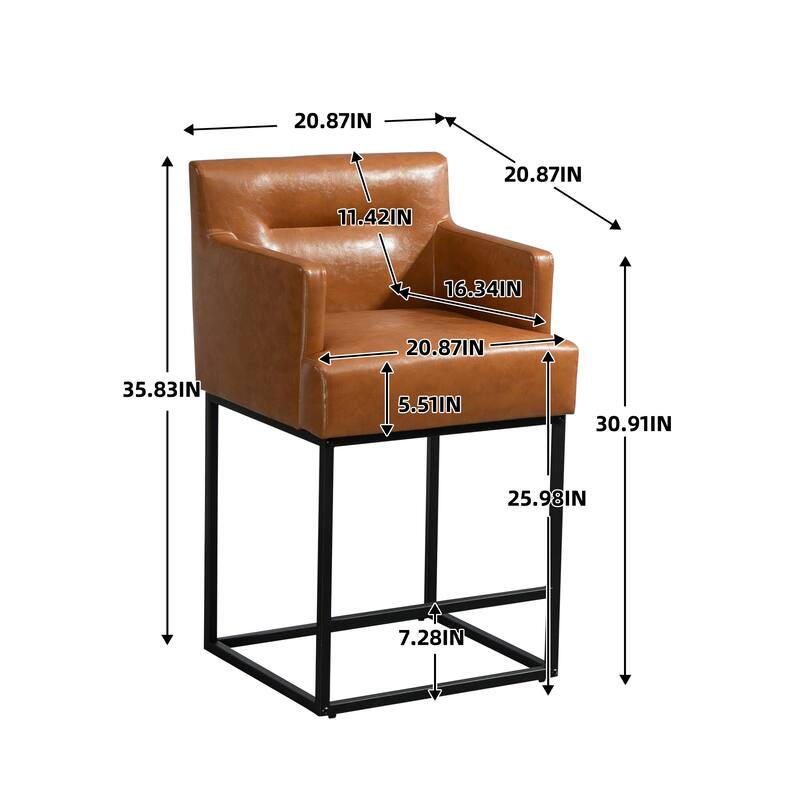 House Hold Counter Height Bar Stools Set of 2,Modern Square PU Bar Stool