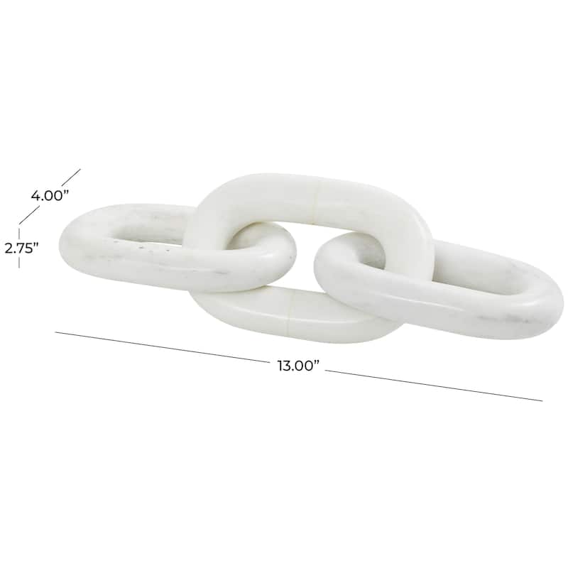 Marble Chain Handmade Geometric 2 or 3 Link Decorative Sculpture - White - Roche River Decor
