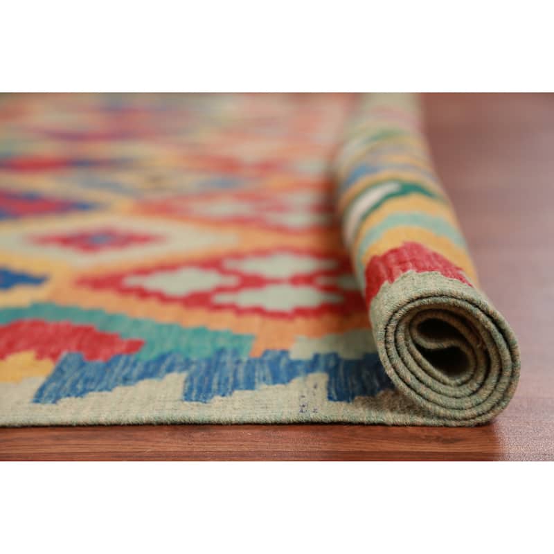 Hand Woven Oriental 100% Wool Carpet Southwestern Geometric Multi-Colored Kilim Area Rug - 8' 3'' X 5' 7''