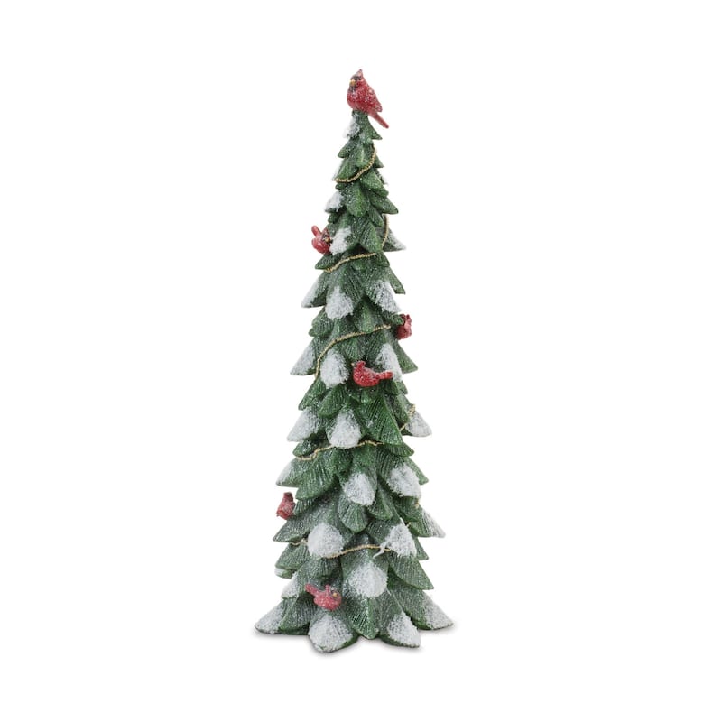 Frosted Cardinal Pine Tree (Set of 3)
