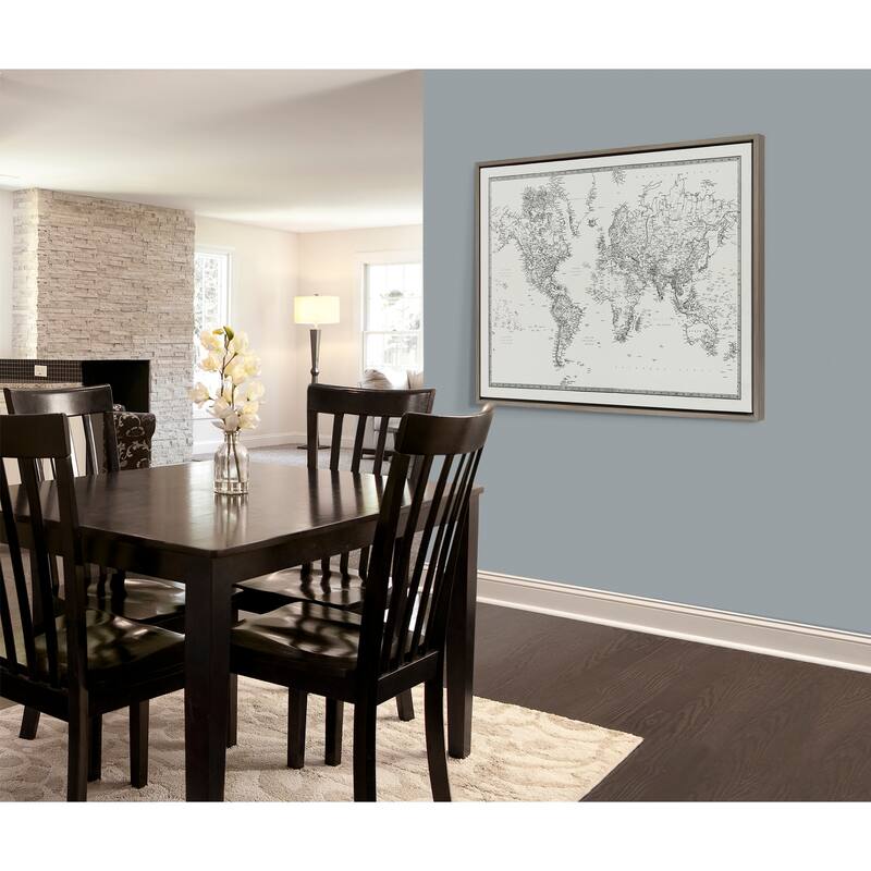 Kate and Laurel Sylvie BW World Map Canvas by Creative Bunch Studio