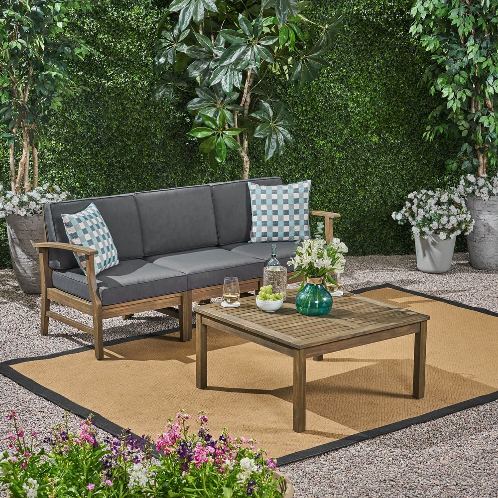 Perla Outdoor Acacia 4-pc Cushioned Sofa and Table Set by Christopher Knight Home