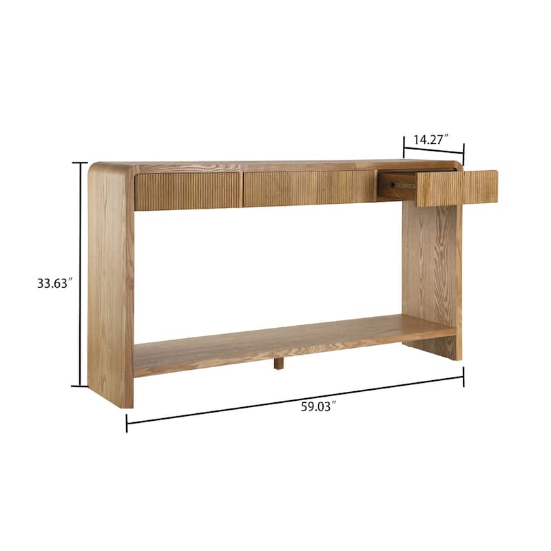 Modern Wooden Living Room Console Table Entryway Table with 3 Drawers and a Bottom Shelf
