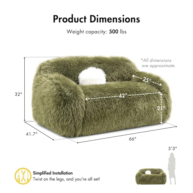 Furniture of America Cynra Modern 66-inch Faux Fur Loveseat with Ball Pillow