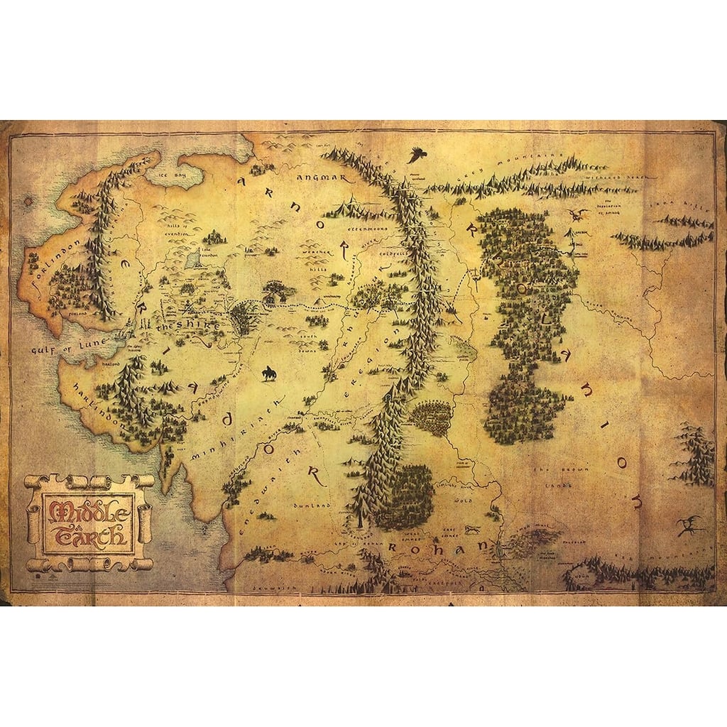 Lord of The Rings Middle Earth Map Art Poster - 24 x 36 Inch