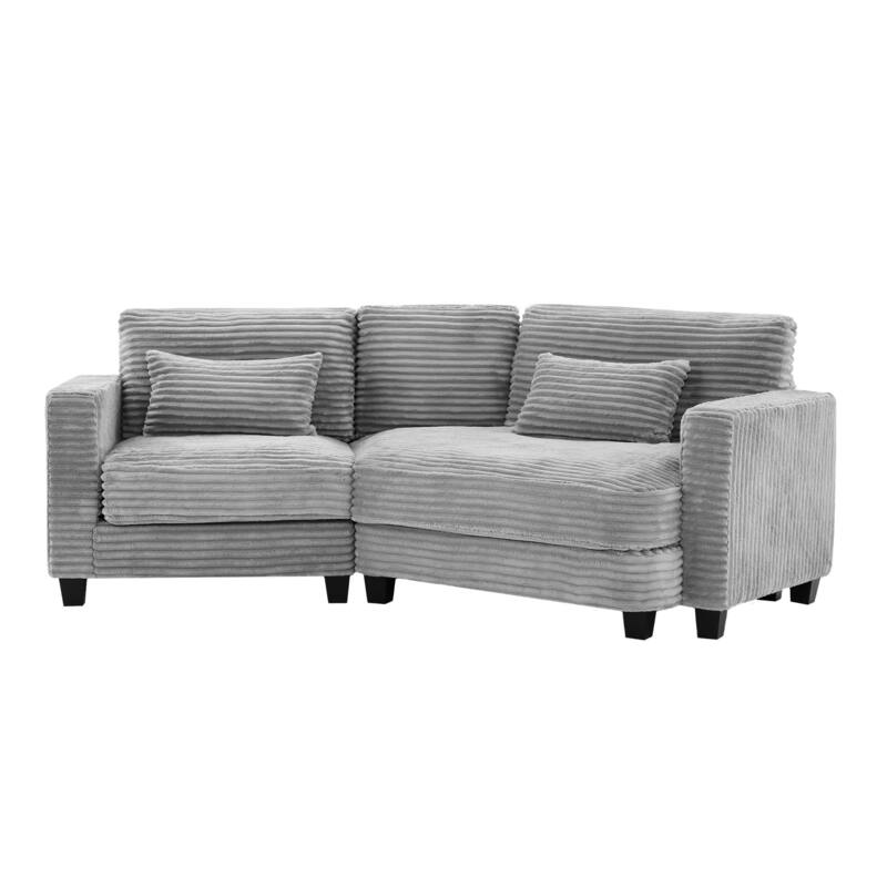 Multi-seat(3/4/5 seats) Corduroy Sectional Sofa, Modular Couch for Living Room & Business - Mist Grey - Right Facing