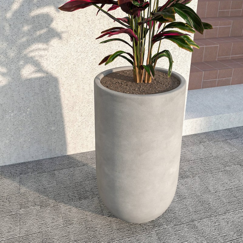 Topiary Modern Cylinder Fiberstone and MgO Clay Planter Pot w Drainage Holes for Indoor Outdoor Home Office Patio Porch Garden