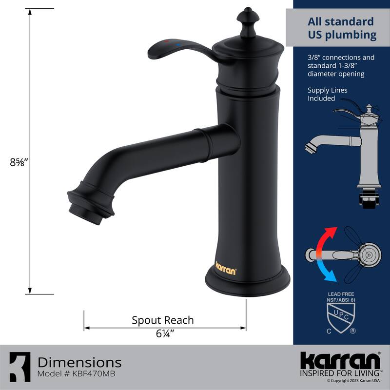 Karran Vineyard KBF470 Single-Handle Single Hole Basin Bathroom Faucet with Matching Pop-up Drain