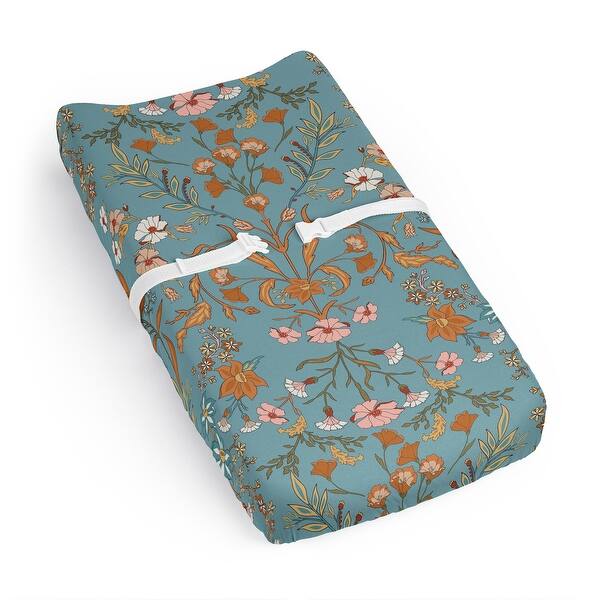 slide 2 of 6, Sweet Jojo Designs Boho Wildflower Vintage Floral Girl Changing Pad Cover Sheet Turquoise Orange Bohemian Garden Farmhouse Pink