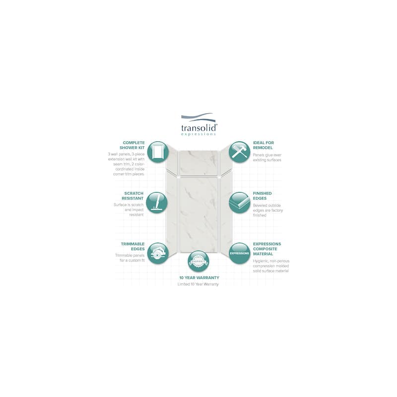 Transolid Expressions 36-in X 36-in X 96-in Glue to Wall Shower Walls - 36" x 36" x 96" - 36" x 36" x 96"