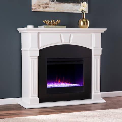 Aliso White Wood Color Changing Fireplace