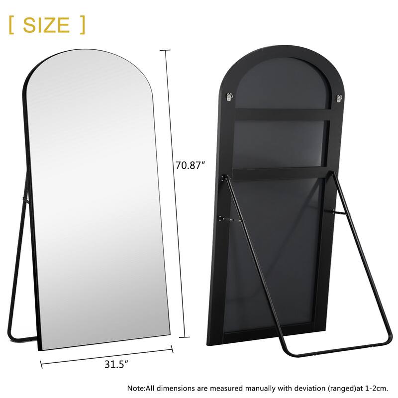 HomeRoots 71" Black Arch Wood Frame Full Length Standing Mirror - 31.5