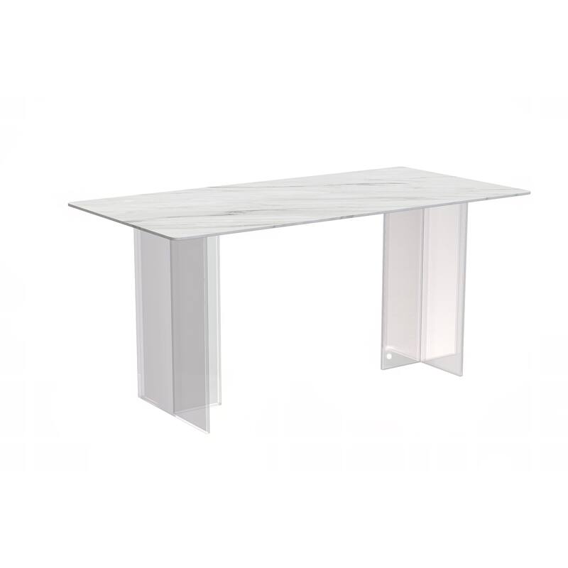 Kova Rectangular Dining Table with Sintered Stone/Glass Top - 62 Inch - White