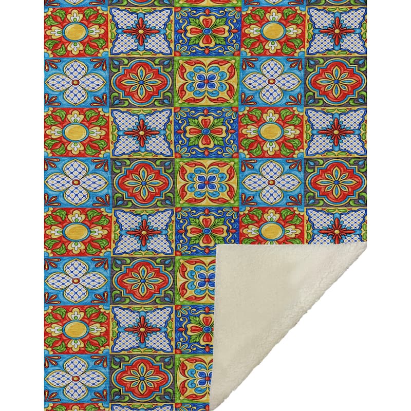 Premium Machine Washable ASB175 Mosaic Tile Sherpa Throw Blanket