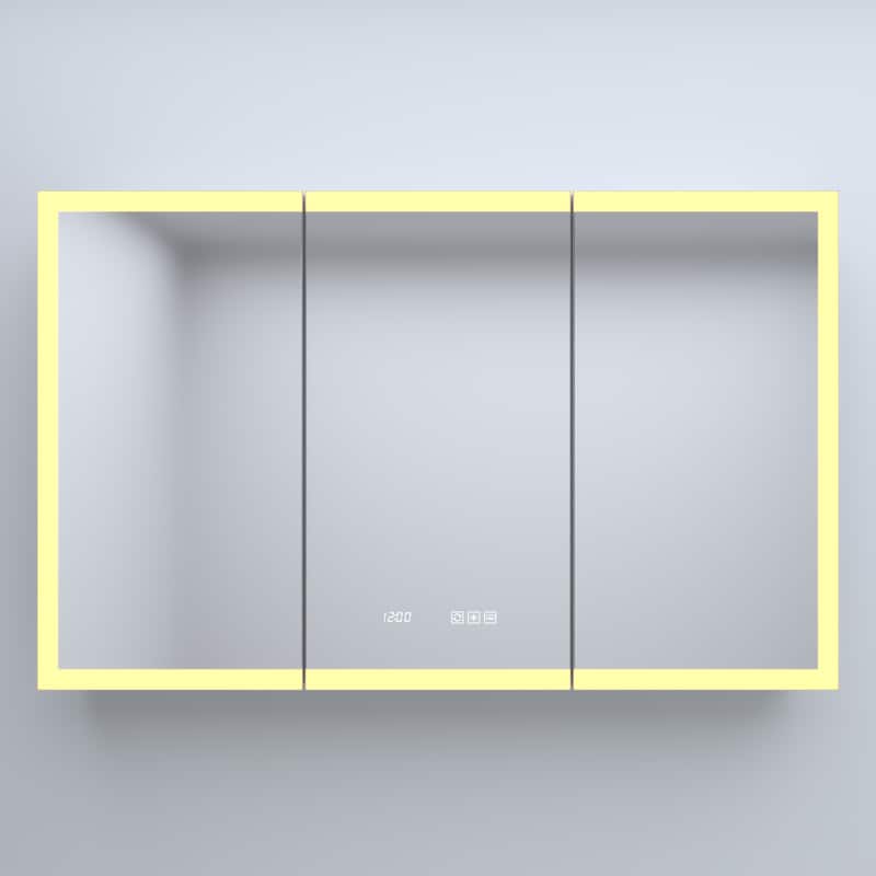 GDFStudio - Delmar Modern Aluminum LED Lighted Medicine Cabinet with Mirror Anti Fog and Digital Clock