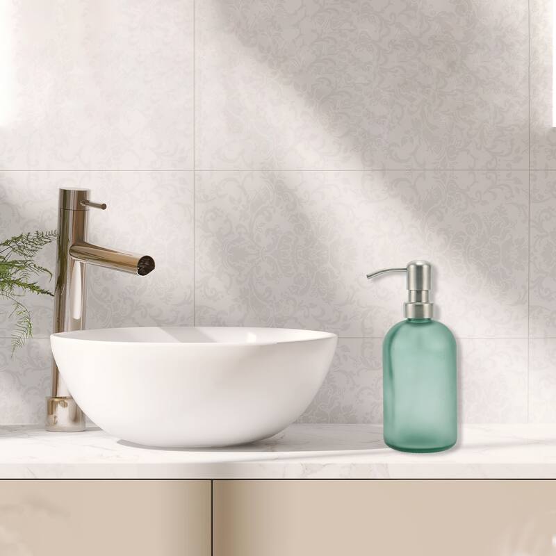 Cylindrical Simple Soap Pump Dispenser for Motel 400ml 1pc - Lake Blue Silver Tone