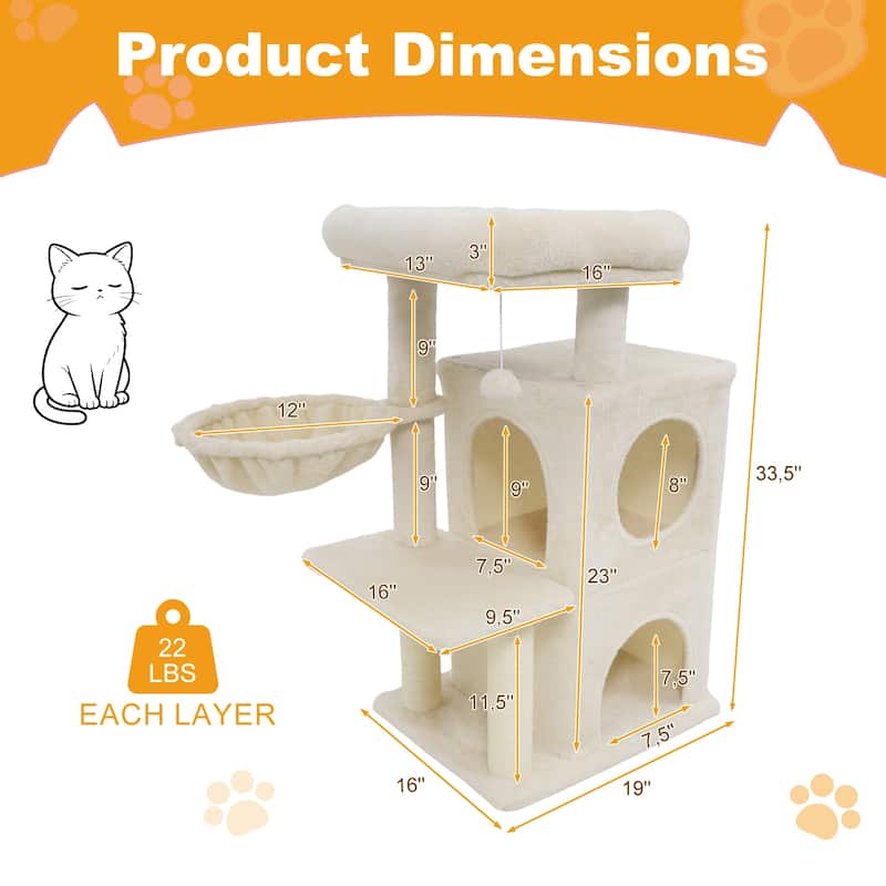 Gymax 33.5'' Cat Tree w/ 2-Tier Condo Padded Plush Top Perch Sisal
