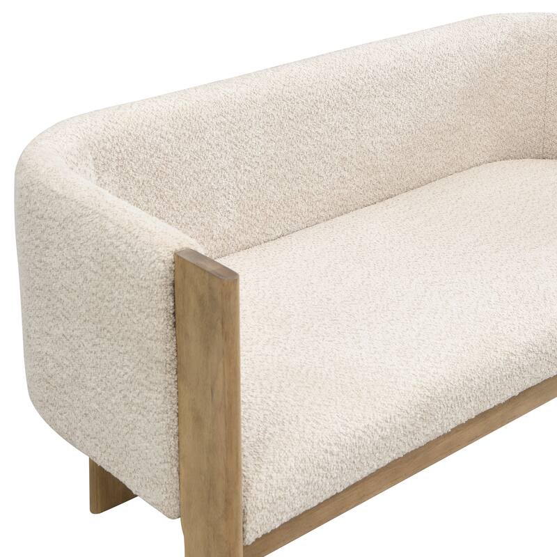 Simple Loveseat Natural Ash Sofa Couch with Track Armrests, 2-Seater Settee Sofa Couch with Wood Legs