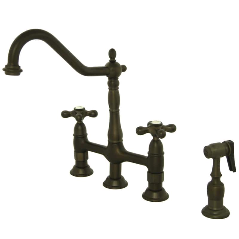 Kingston Brass Heritage Bridge Kitchen Faucet with Brass Sprayer - Oil Rubbed Bronze