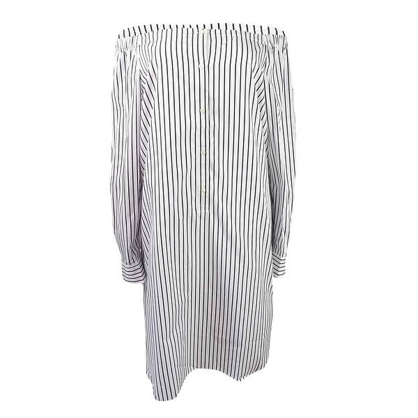 Shop Lauren Ralph Lauren Women S Striped Off Shoulder Shirt Dress