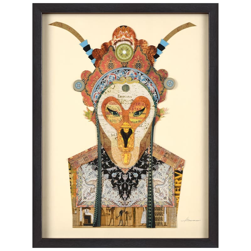 "Beijing Opera Mask 1" Alex Zeng's dimensional collage, under glass & a black shadow box frame