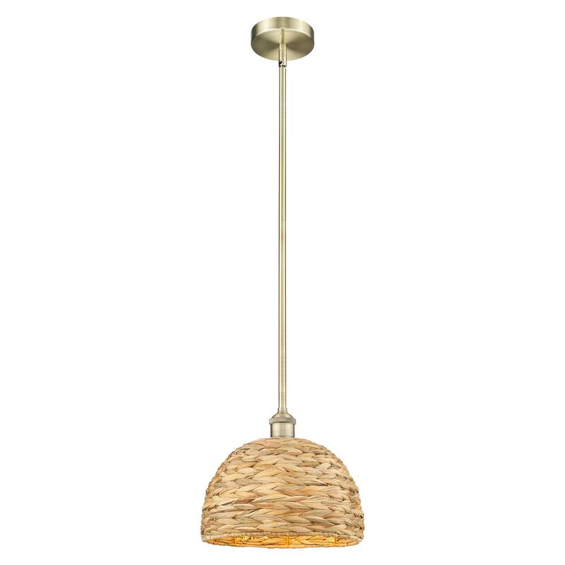 Innovations Lighting Endless Possibilities Edison - Woven Rattan - 1 Light 12" Stem Hung Mini Pendant - Antique Brass