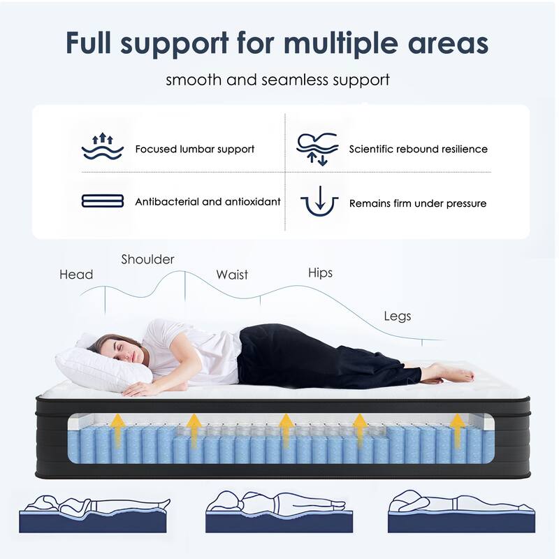 King Size Mattress, 12 Inch Hybrid Mattress, Individually Pocketed Innerspring, Medium Firm
