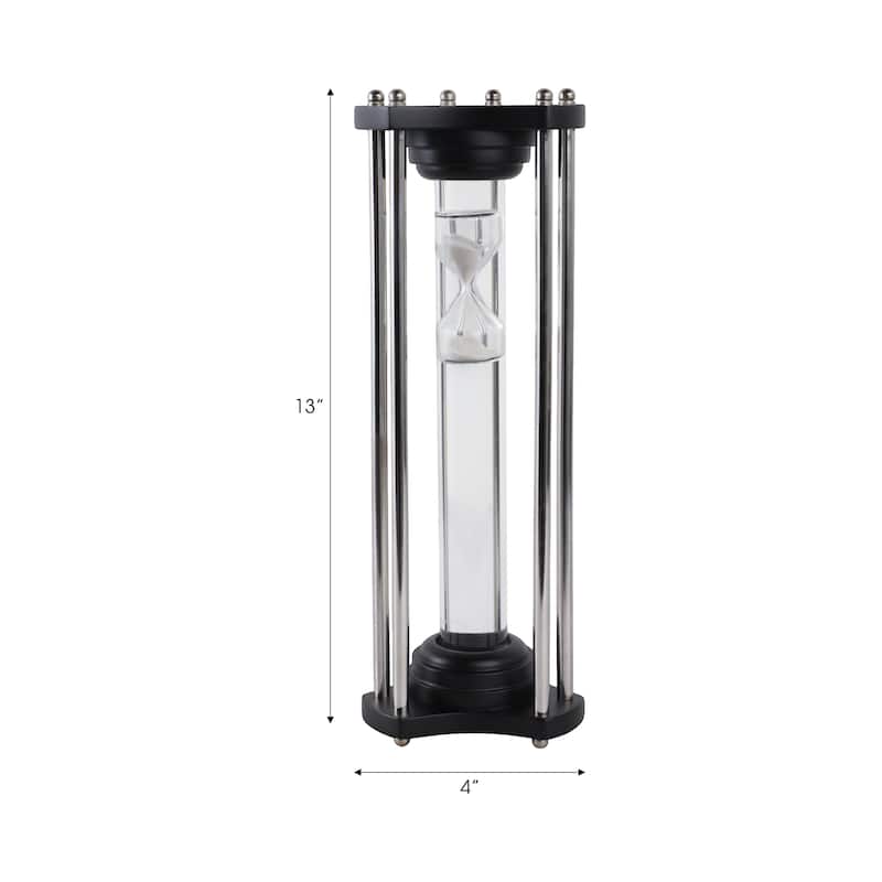 Wood Glass Hourglass Sand Timer Modern Cylinder Frame - 13" Black - 4" x 4" x 13"