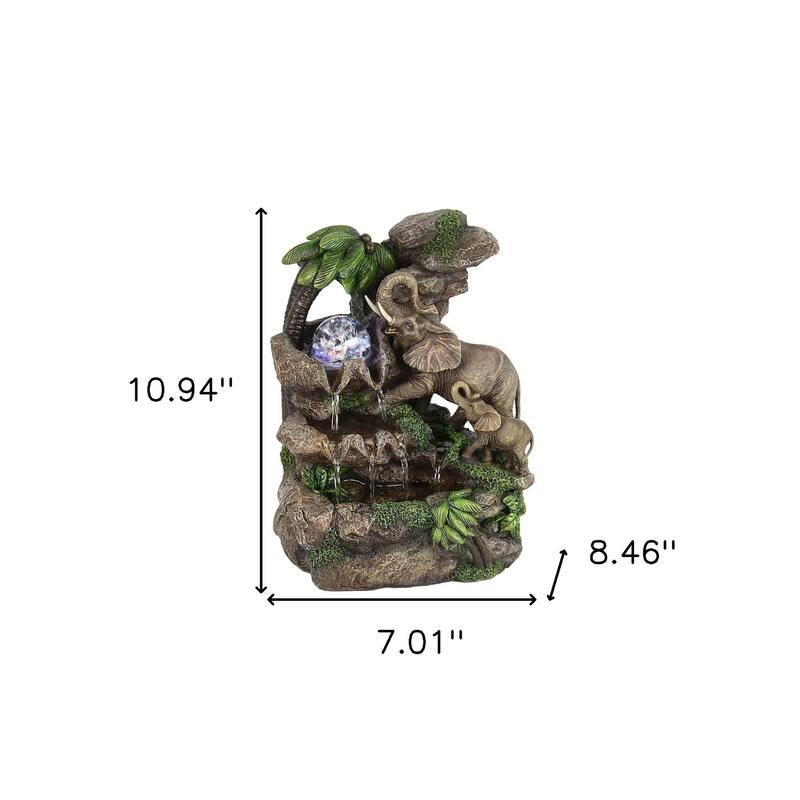 11" Gray Polyresin Elephant Tabletop Fountain with Light