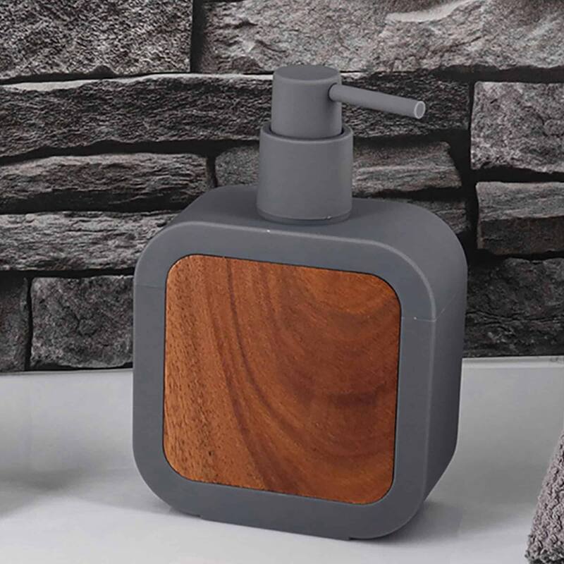 Contemporary Soap Dispenser Rubber and Wood - 4.3 L x 1.9 W x 6.6 H - Gray/Acacia