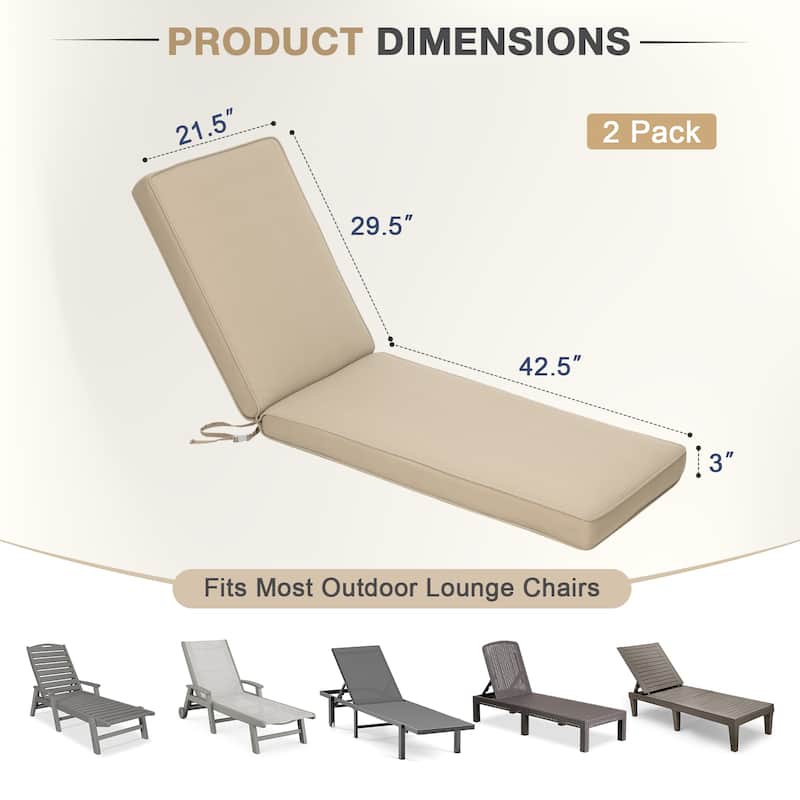 Aoodor Patio Chaise Lounger Cushions Set of 2, Olefin Fabric, Water-Resistant, 72x21x3 Inches(Only Cushions)