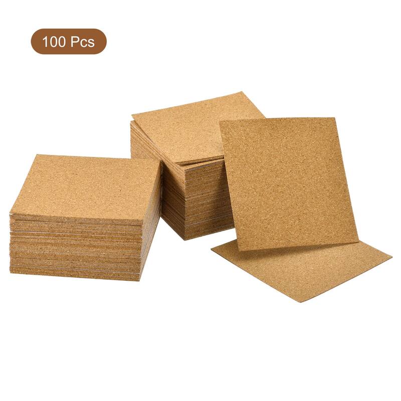 100 Pcs Self-Adhesive Cork Square, 2mm Thick 4" Cork Tiles Backing Sheets - Brown