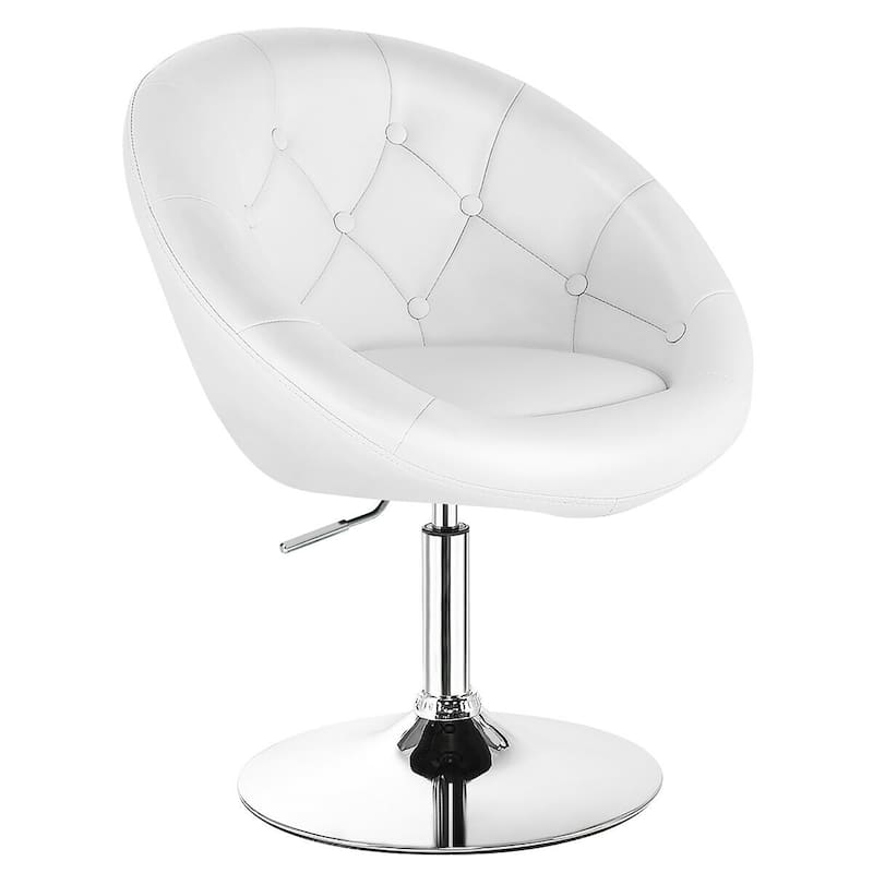 Costway 1PC Adjustable Modern Swivel Round Tufted Back Accent Chair PU - Single - White