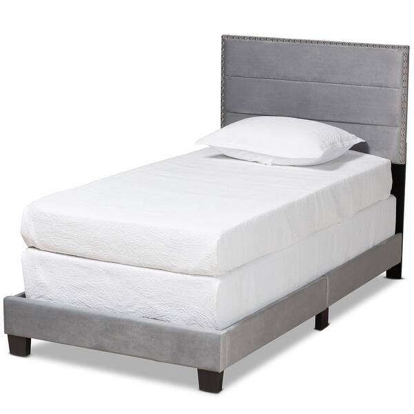 slide 2 of 16, Glam Grey Twin Size Velvet Fabric Upholstered Panel Bed with Channel-Tufted Headboard Glam-Grey