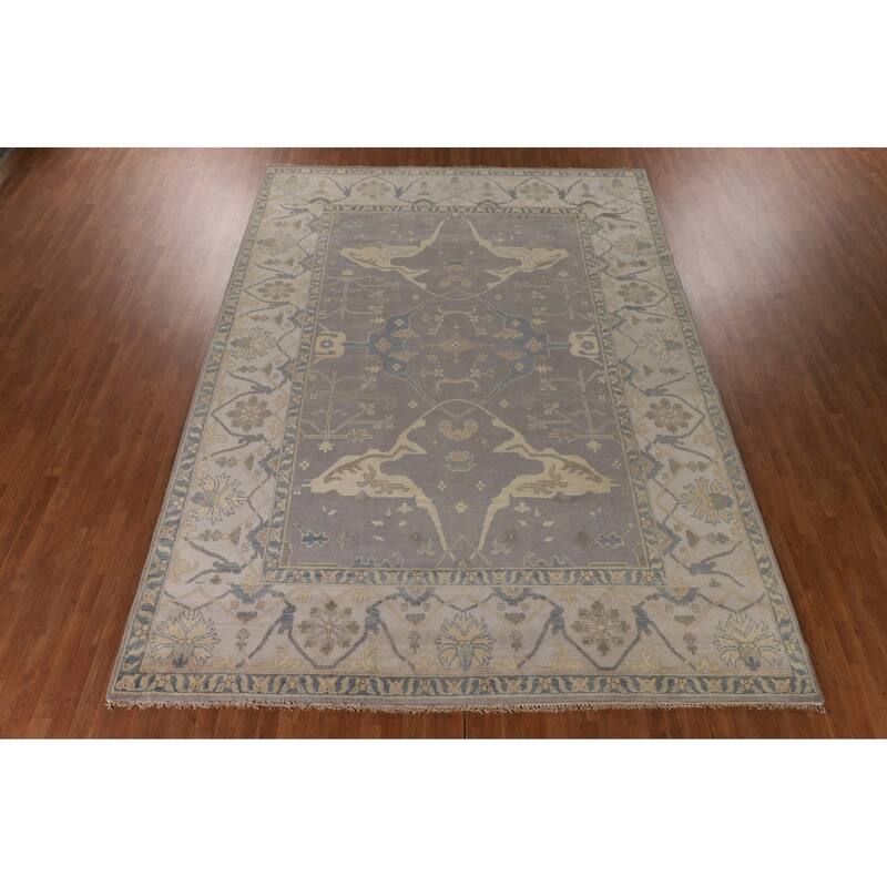 Gray Oushak Indian Large Area Rug Handmade Wool Carpet - 9'11"x 13'9"