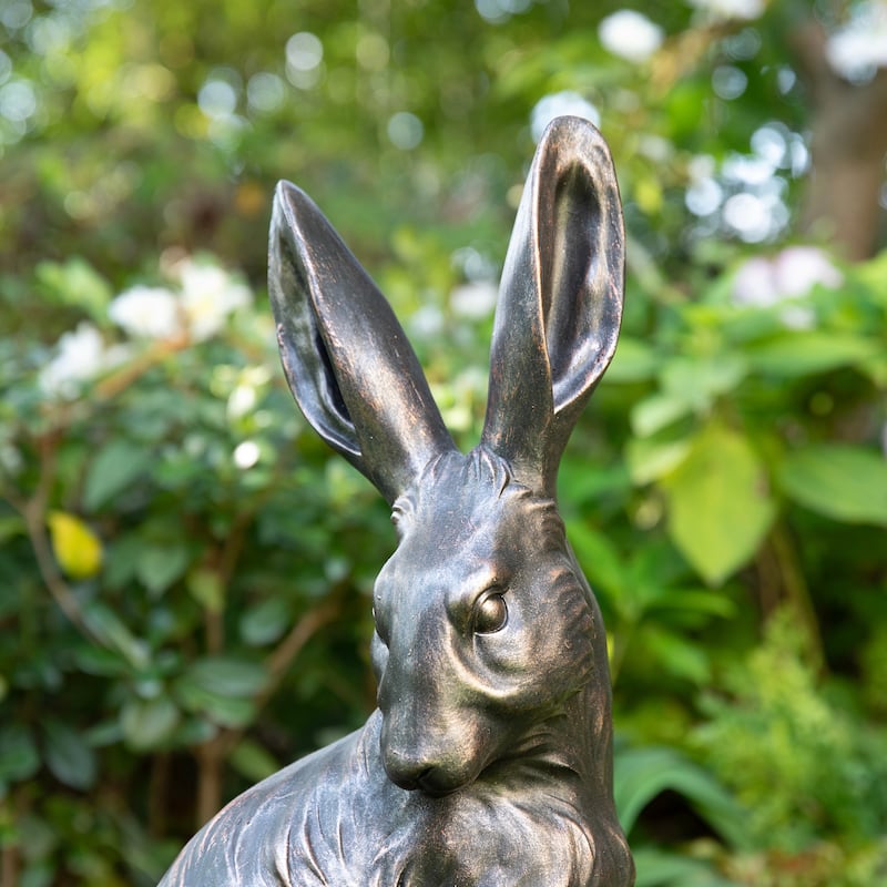 Glitzhome MGO Bronze Mom and Baby Rabbit Statue Standing Bunny Figurine