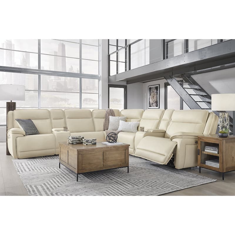 Signature Design by Ashley Double Deal Beige 7-Piece Reclining Sectional with 2 Consoles - 136.75"W x 136.25"D x 42.5"H