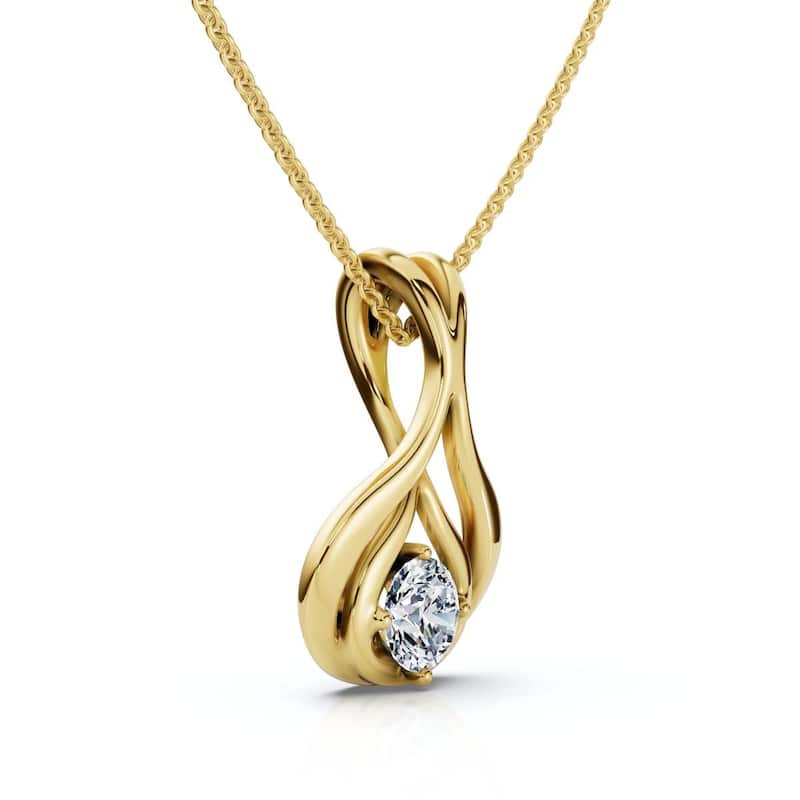 Bliss Diamond 1/5Ct Solitaire Lotus Diamond Pendant Gold 18" Necklace Lab Grown - Yellow