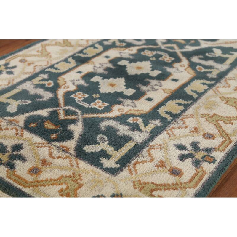 Handamde Green Oushak Oriental Runner Rug Hand-Knotted Wool Carpet - 2'7"x 9'8"