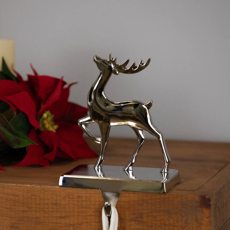 Reindeer Christmas Stocking Holder - 6" - Silver