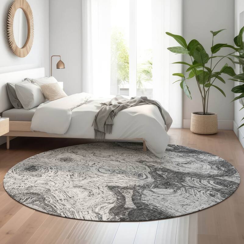 Premium Washable Super Soft Abstract Modern Mayfield Rug - Gray - 8' x 8' - Round