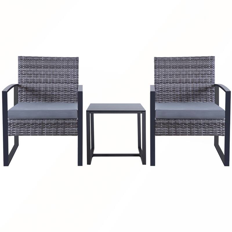 3 Piece Outdoor PE Wicker Furniture Set - Grey