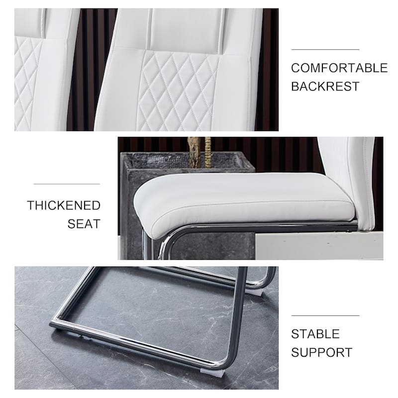 Faux Leather Dining Room Chairs with Upholstered Seat, Modern Kicthen Chairs Armless Accent Chairs with Metal Legs, Set of 4