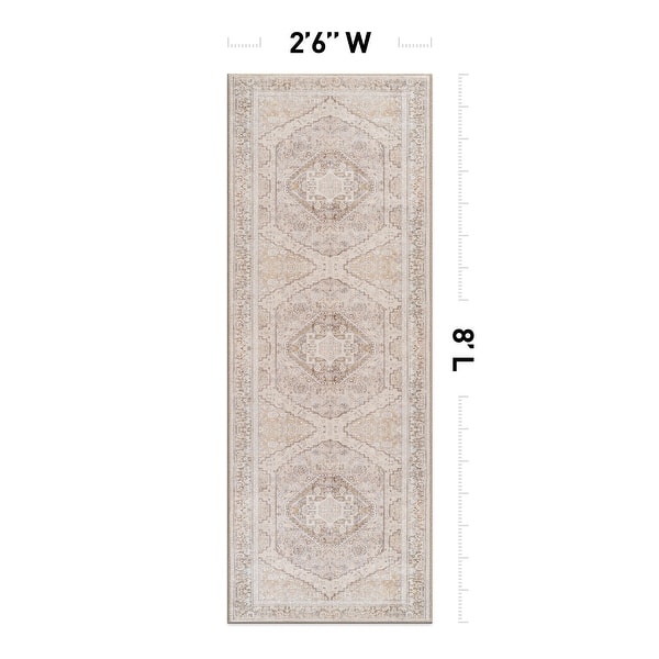dimension image slide 35 of 36, Medallion Flat Pile Washable Rug – Pet Friendly, Non-Slip, Perfect for Entryway, Living Room, and Bedroom