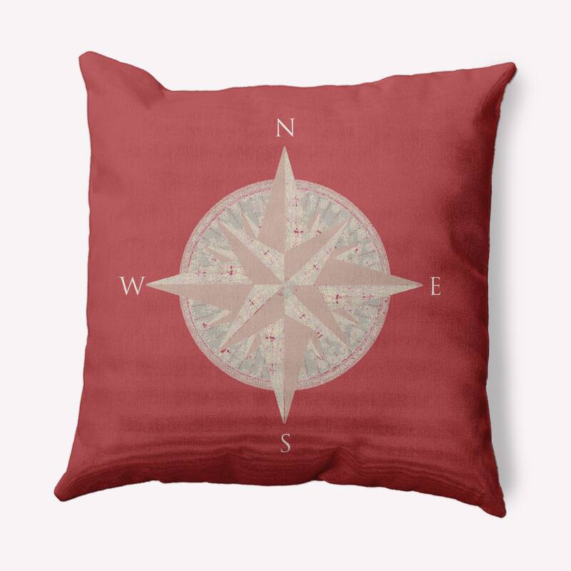 Compass Nautical Indoor/Outdoor Throw Pillow - Ligonberry Red - 16" x 16"