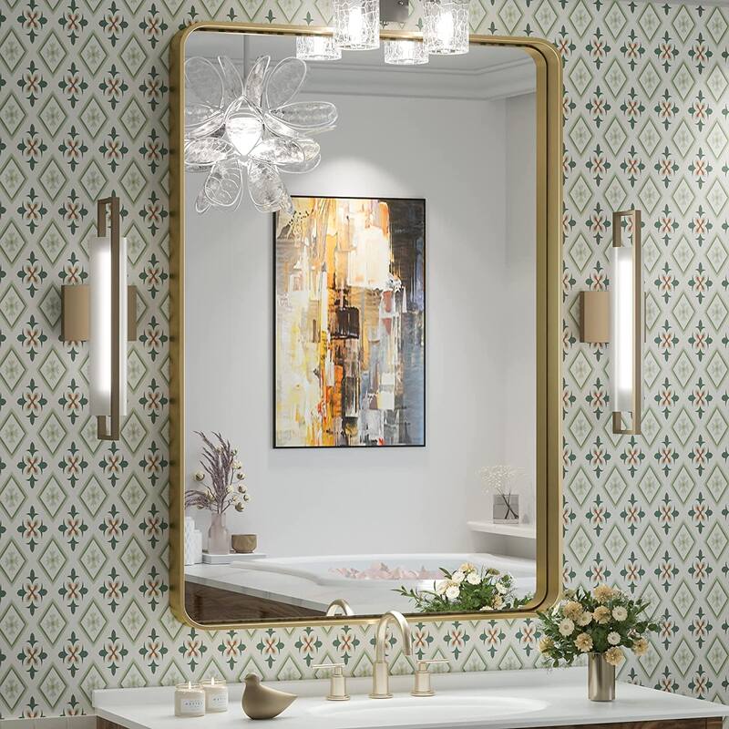 TETOTE Modern Metal Frame Wall Mounted Hanging Bathroom Vanity Mirror