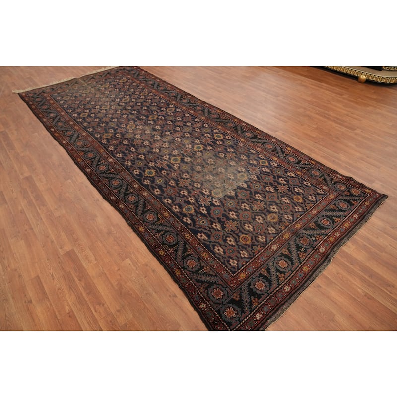 Hand Knotted Oriental 100% Wool Carpet Traditional Geometric Navy Blue & Blues Bakhtiari Area Rug - 13' 4'' X 5' 6''