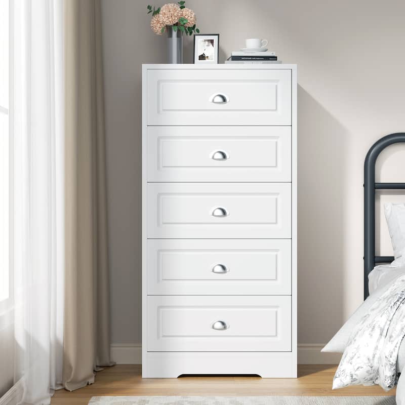 5-Drawer Bedroom Dresser, Wood Chest of Drawers - White