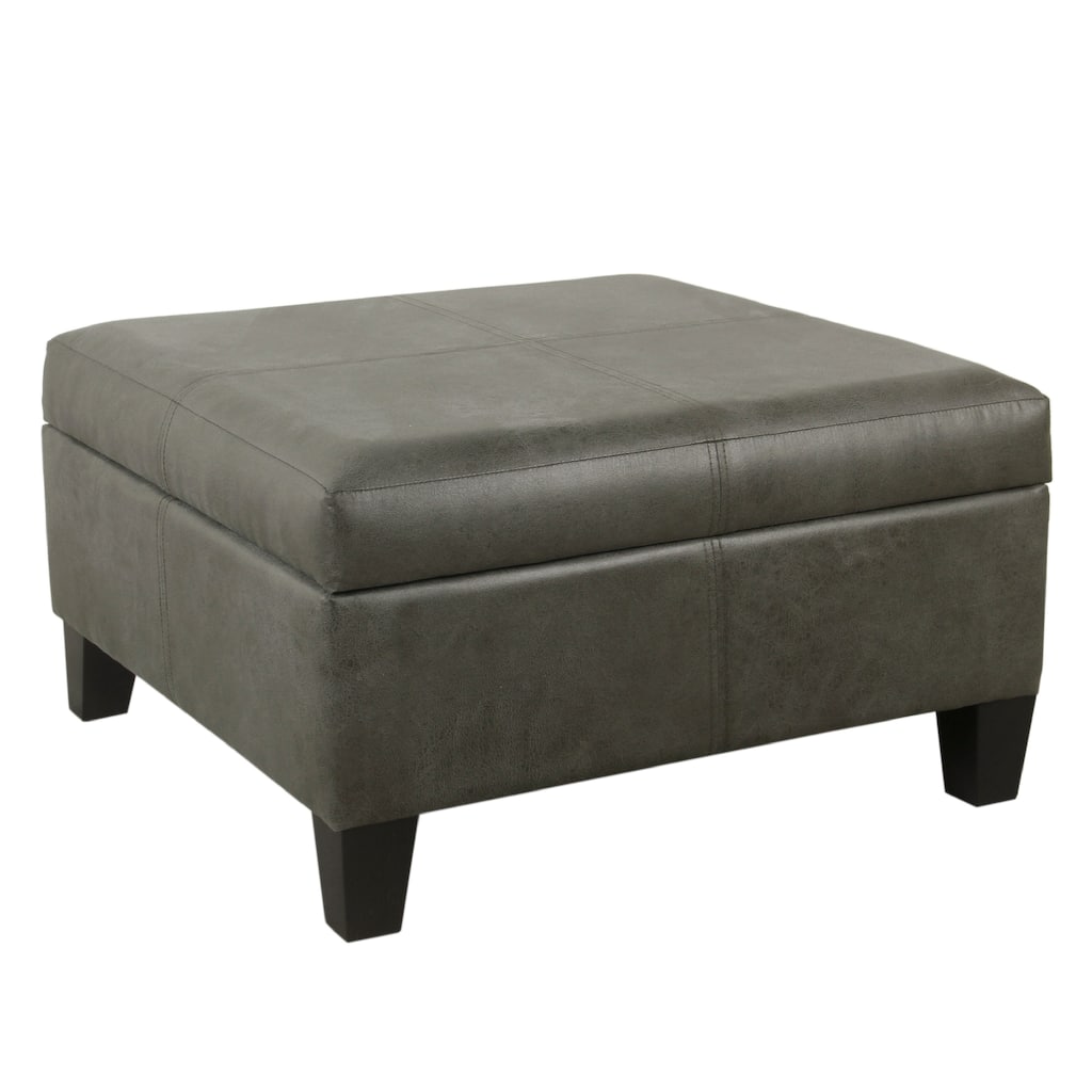 Leo Square Storage Ottoman with Plush Gray Faux Leather, 28 Inch